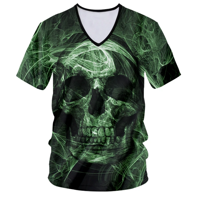 

UJWI New Skull Tee Green V-T Shirt Smoke T-shirt Oversize Men's Clothing Punk Style Fog Dropship Wholesale Purchasing 5XL