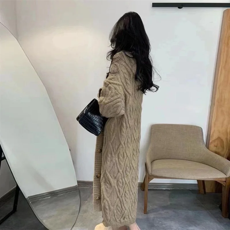 

Женский вязаный свитер, кардиган на осень и зиму, Женский однобортный свитер, пальто, женский свободный длинный вязаный кардиган, куртка A200