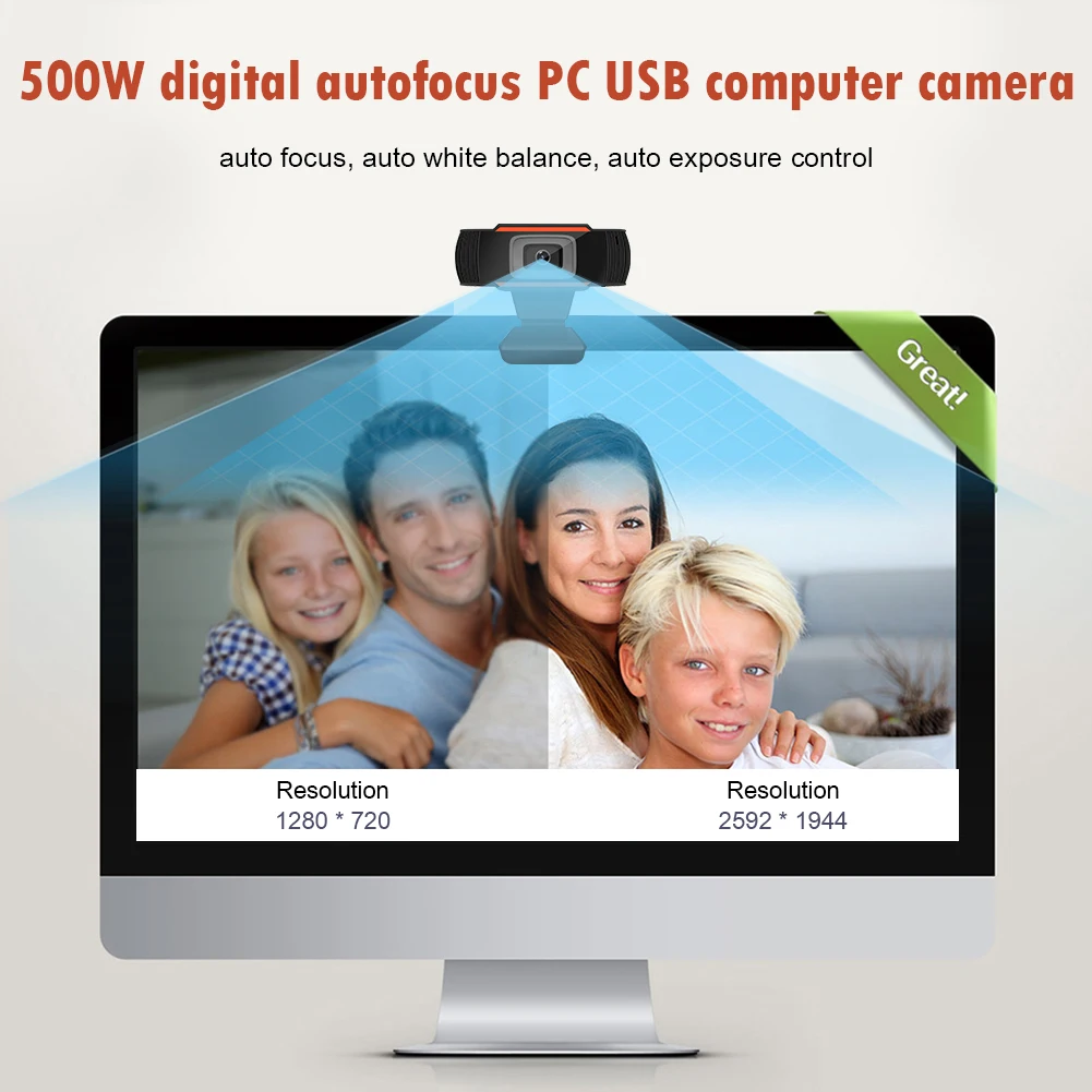 

USB 5MP HD Webcam Built-in Microphone Auto Focus Web Camera for Win 10 8 Digital USB Video Recorder Home Office