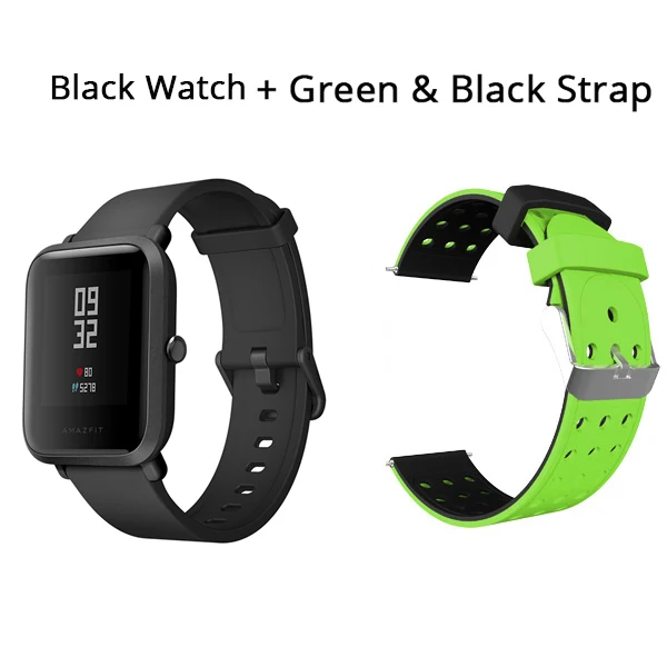 Black N green strap Huami Смарт-часы Amazfit BIP на английском языке, gps, умные часы, Android iOS IP68, пульсометр, 45 дней, время работы от батареи, всегда на дисплее - Цвет: Black N green strap