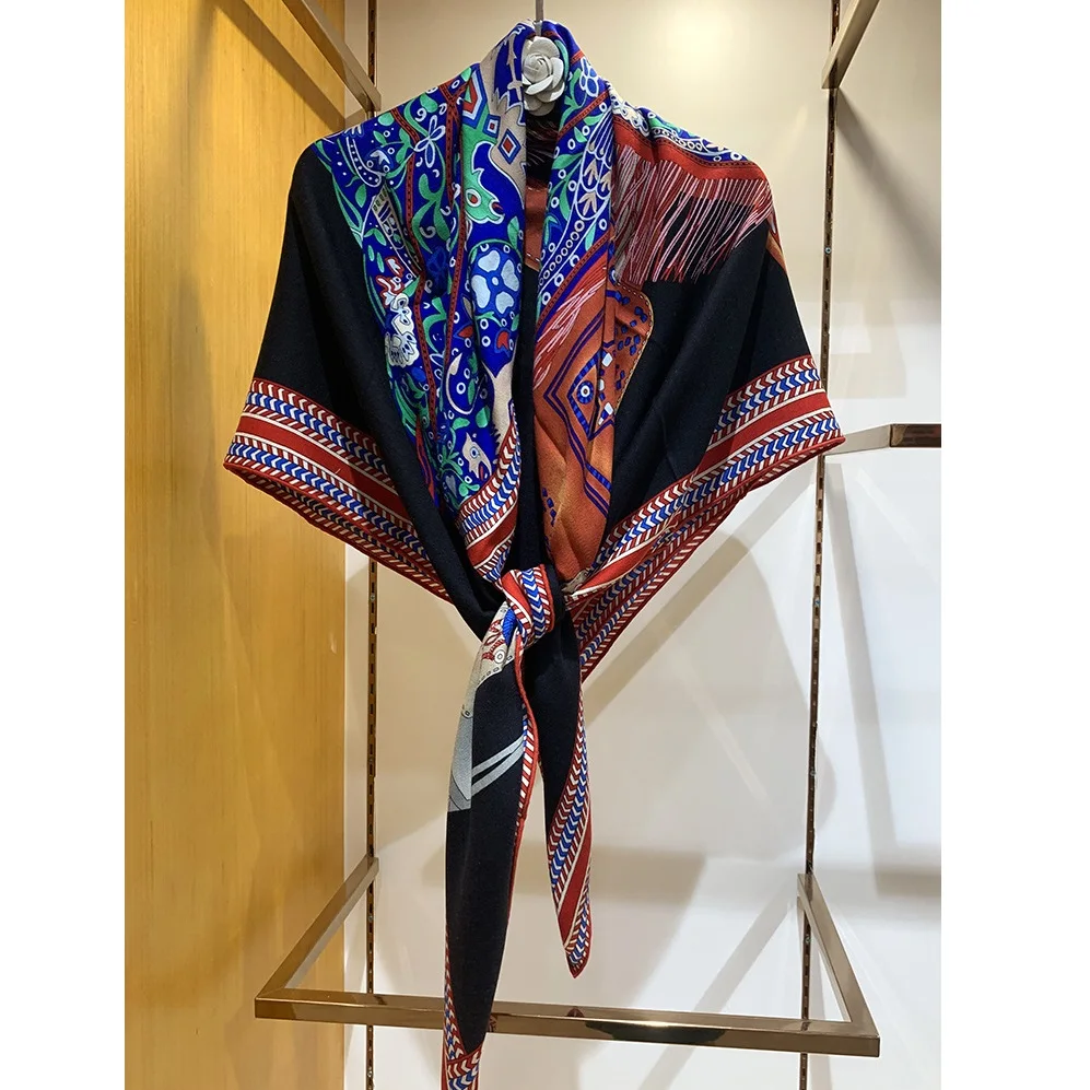 

Saddle Print Blanket Scarf Cape Women Wool Wraps Pashmina for Winter Keep Warm 2021 135x135cm