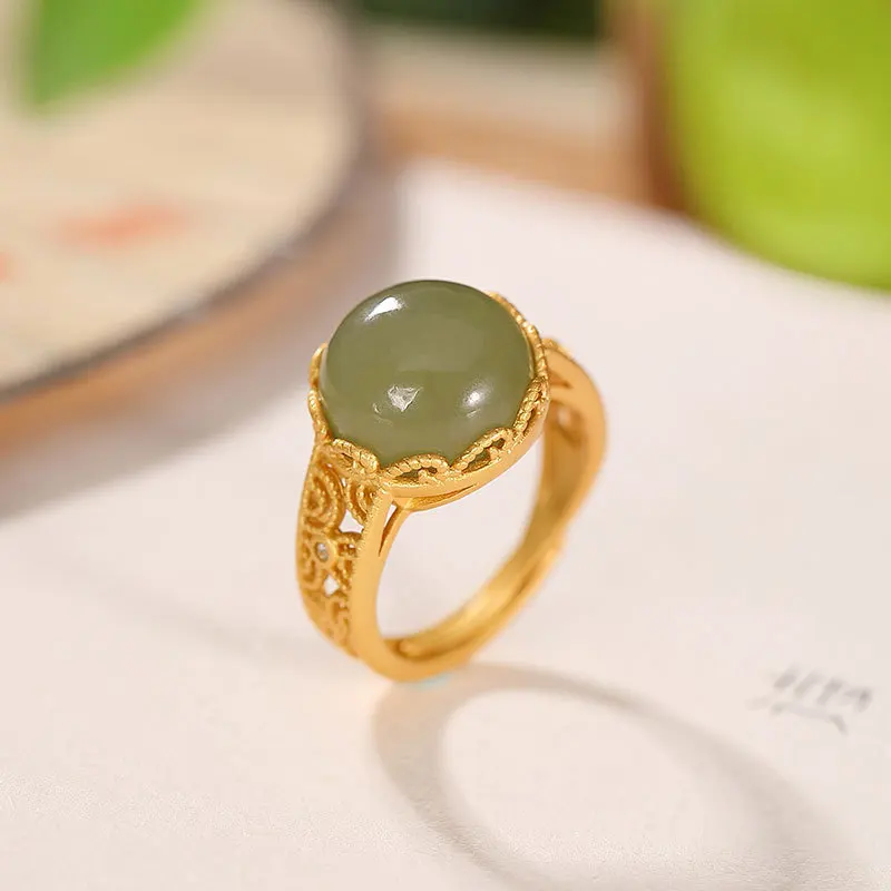 

Retro Chinese Style Women Ring Inlaid Natural Hetian Jade Ring Design Finger Rings For Women Personality Jewelry Gift K0067