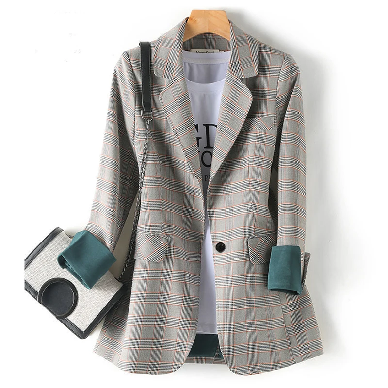 

Women Blazers Plaid Clothing 2021 Spring Autumn New Loose Fashion Temperament Casual Suit Jacket Lady