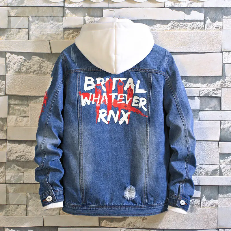 Мужские светло голубые джинсовые куртки рваные джинсы Уличная Повседневная