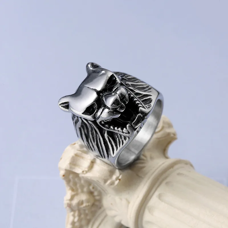 Punk Men Trend Retro Hip Hop Icefield Wolf Head Biker Rings 316L Stainless Steel Wild Animal Fashion Jewelry Boy Party 2021 | Украшения и