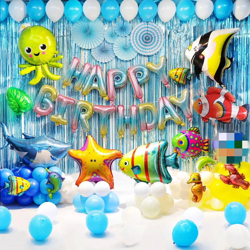 

Воздушные шары из фольги в виде животного украшения для дня рождения, Детские шарики в виде морской рыбы, надувные игрушки, летняя тематичес...