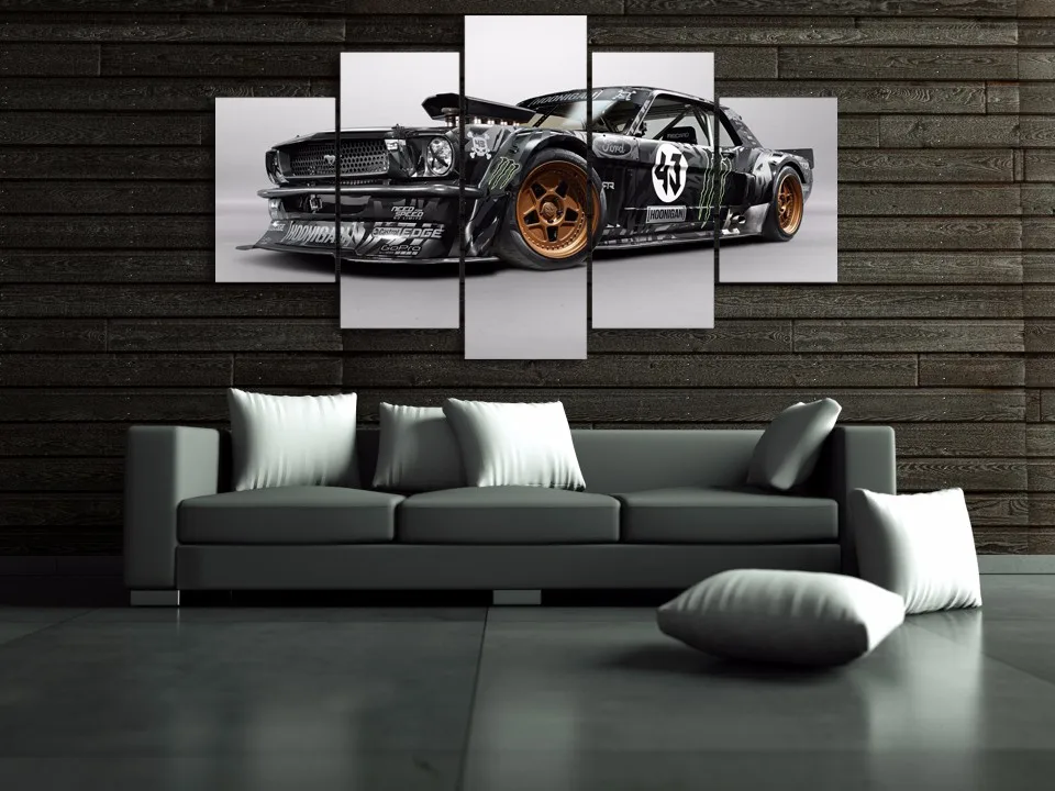 Canvas Paintings Sports Car Poster Lamborghini GTR BMW Wall Art Framework Home Decor 5 Pieces 11 Print Decorative Picture Room | Дом и сад