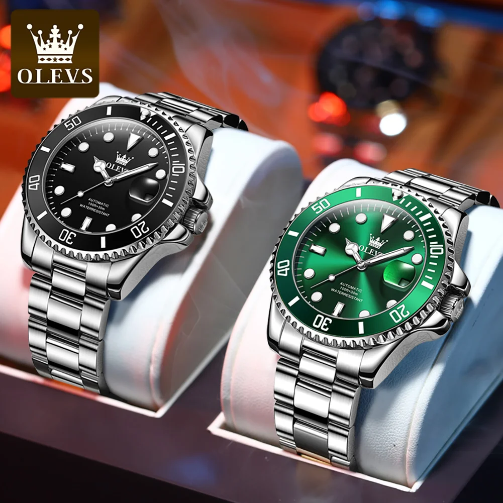 

Hot OLEVS Green Sales Mens Watches Date Sport Mechanical Analog Wrist Watch Military Stainless Steel Luxury Fashion for Men