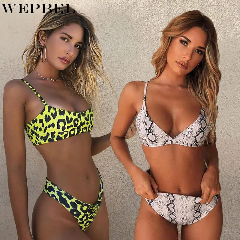 

WEPBEL 2021 Women's Summer Fashion New Two Piece Swimsuit Leopard Print Bikini Sets Swimwear Bathing Suit Lady Beachwear Bikini