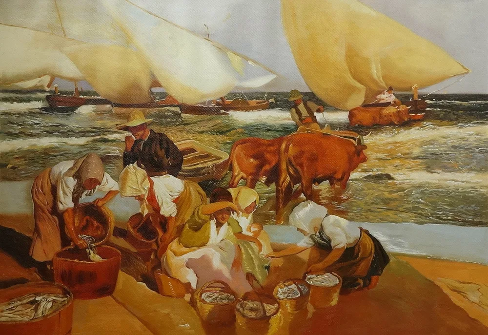 Готов к отправке Ручная роспись пляж в Валенсии или днем Солнца от Хоакина