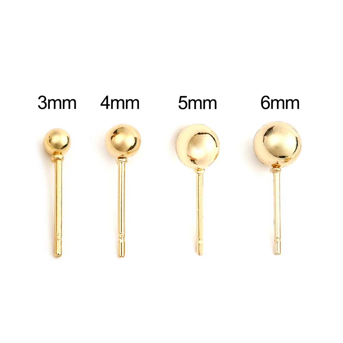 

304 Stainless Steel Ear Post Stud Earrings Round Gold Color W/ Stoppers 5mm Dia., Post/ Wire Size: (20 gauge), 10 PCs