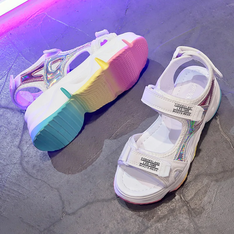 

Summer Woman Thick Bottom Shoes Women Sandals Fashion Wedge Sandal High Heels Laser Chunky Platform ShoesLadies Beach Shoes