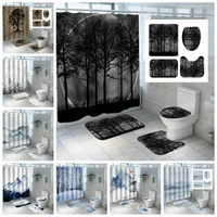 shower curtain set for bathroom 3d black white ink painting mountain print antislip carpet toilet cover mat 180180cm bath decor
