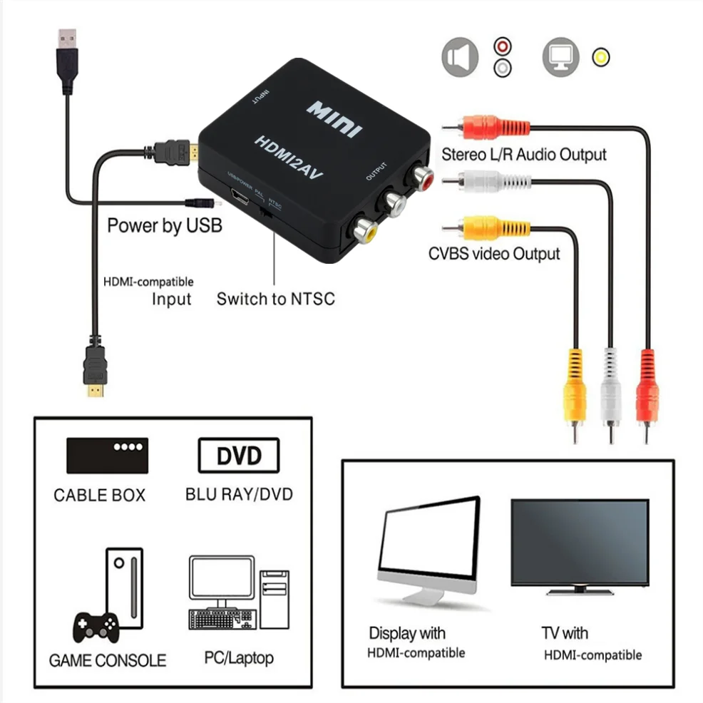 Адаптер скалера LccKaa HDMI совместимый с AV преобразователь HD-видео HDMI-совместимый RCA