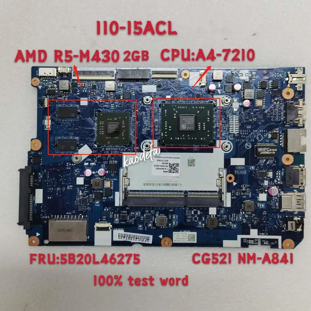 Материнская плата ноутбука Ideapad DDR3 110-15ACL NM-A841 новая для процессора: A4-7210 GPU:R5-430M 2 Гб