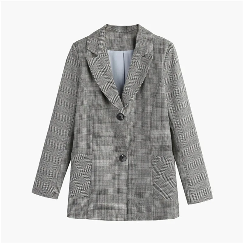 

Mazefeng New 2020 Spring Autumn Women's Blazers Plaid Pockets Female Single Breasted Formal Jackets Notched Outerwear Tops