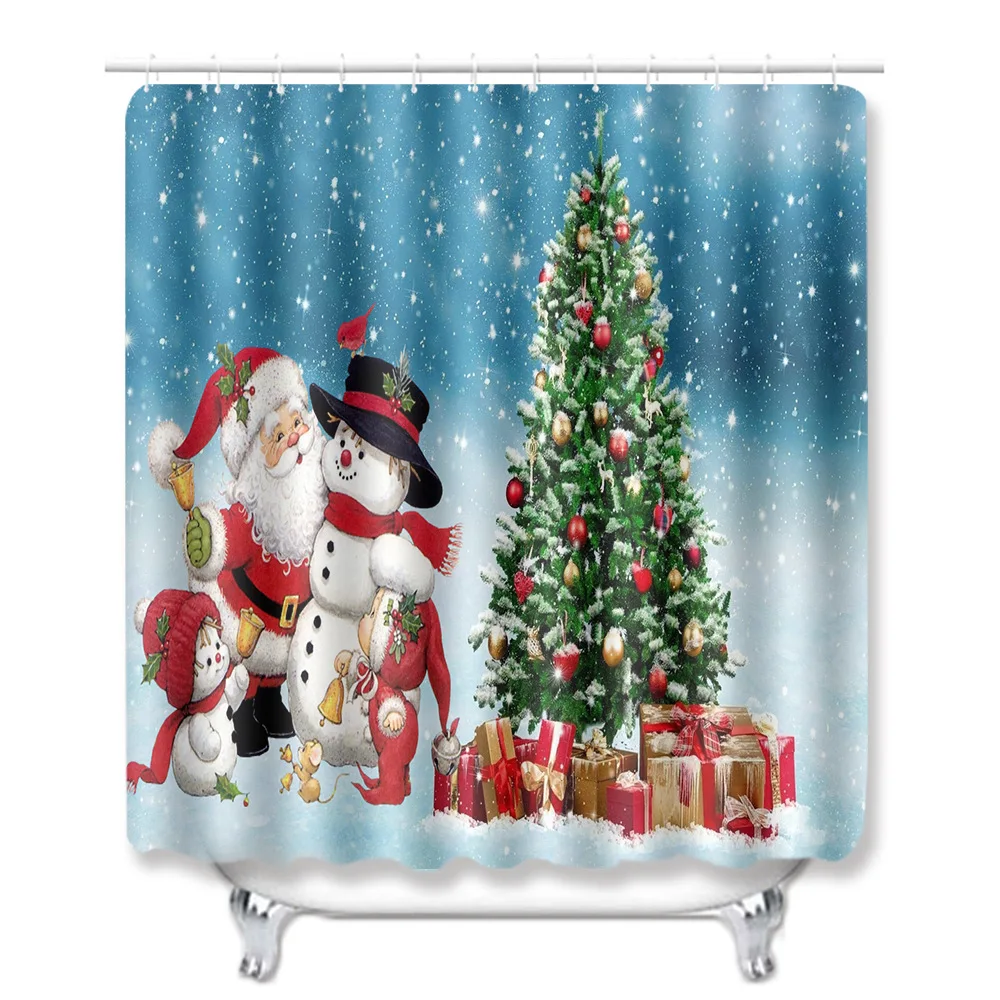 4 шт. Рождественский коврик для ванной комнаты набор занавесок душа нескользящий