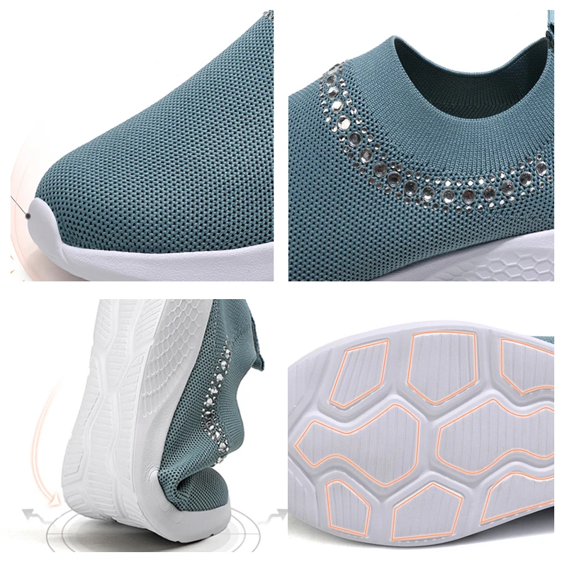 

Running Shoes Women Crystal Sneakers Ladies Mesh Lightweight Slip-On Sock Shoes Female Summer Casual Breathable Walking Shoes