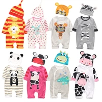 spring autum baby rompers long sleeve cotton jumpsuit infant panda print cartoon newborn baby clothes romperhat toddler outfits