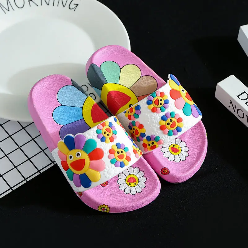 

Girl's slippers children's rubber cute cartoon flower pattern children's home slippers shower shoes beach shoes