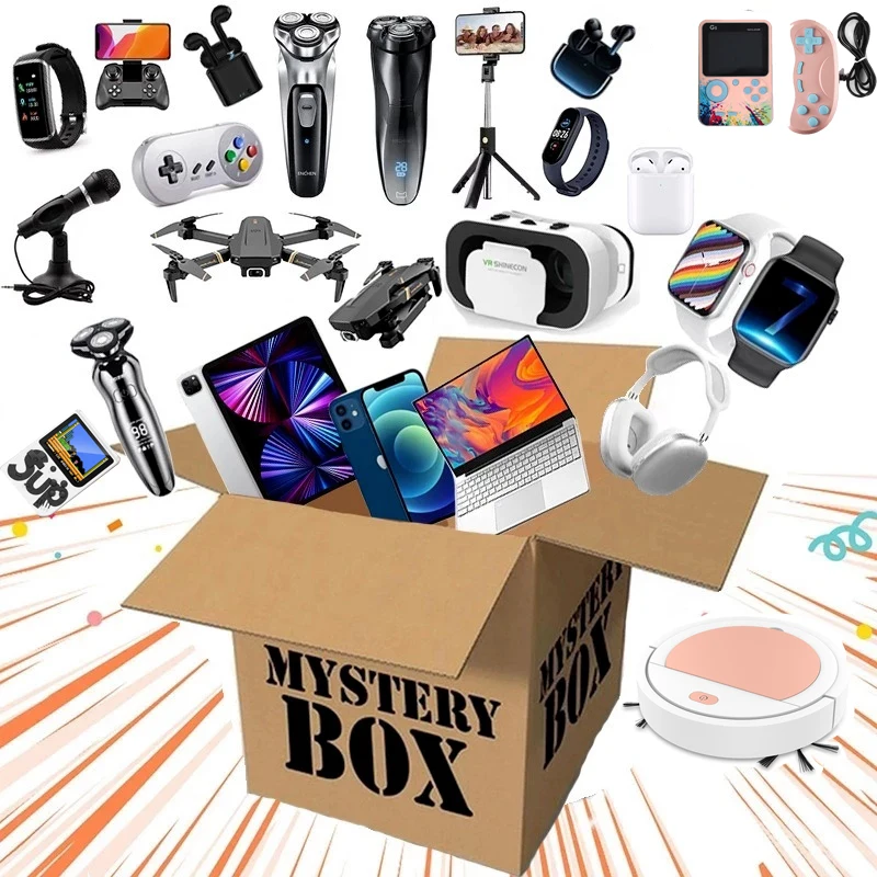 Cajas de sorpresa de la suerte, accesorio de regalo de alta calidad, Gamepad electr&oacute;nico, reloj Digital, c&aacute;mara, regalo de Navidad, env&iacute;o r&aacute;pido, 100%-0