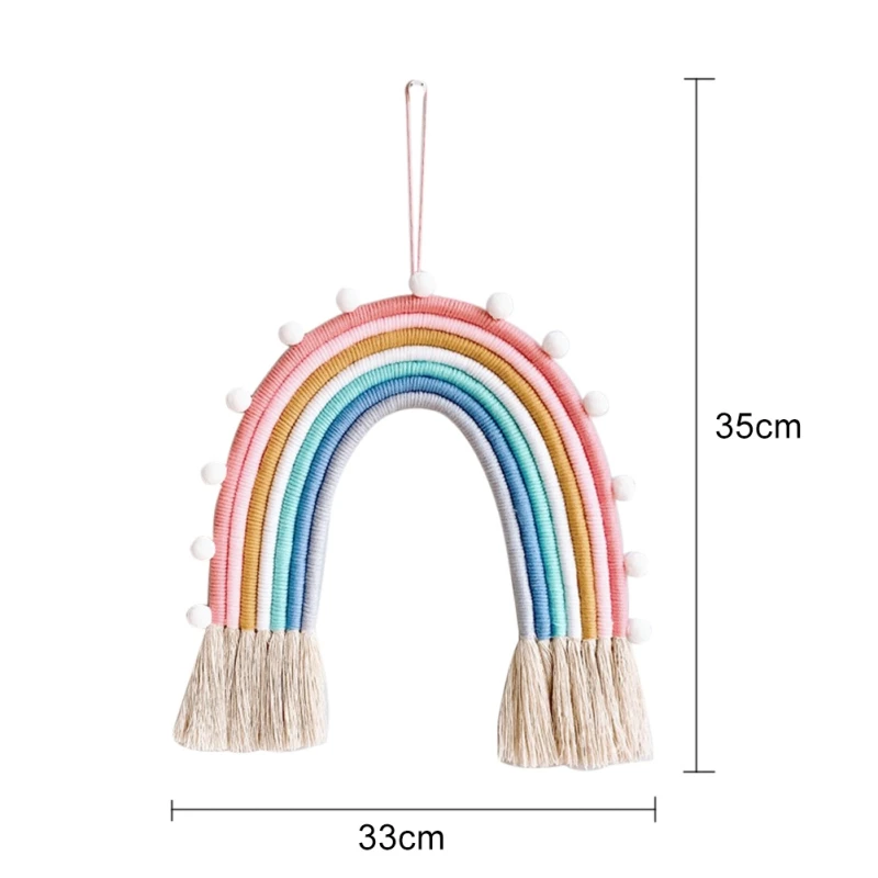 

Handmade Woven Cotton Rope Tassel Rainbow Hanging Decoration Wall Hanging Ornament With Felt Ball Children Room Decor