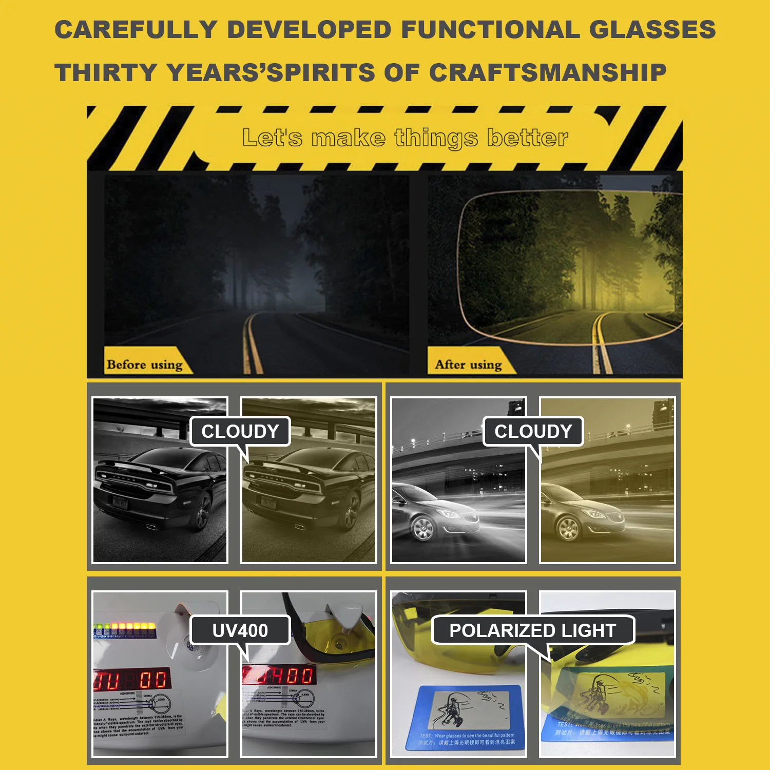 Мужские антибликовые очки Nocturna желтые солнцезащитные для ночного видения