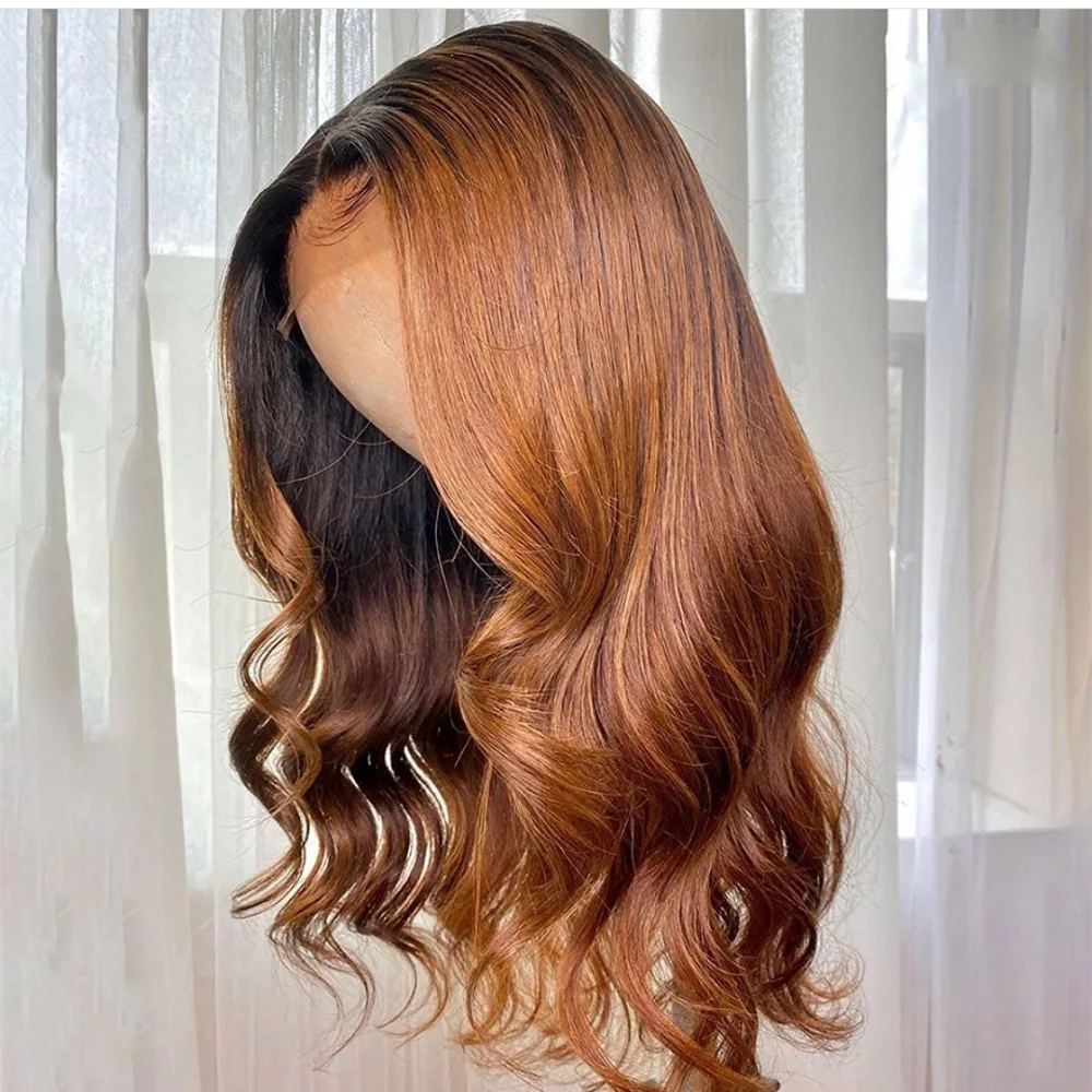 spesifikasi Wig Gelombang Tubuh Hightlight Wig Rambut Manusia Renda Depan Coklat Ombre Wig Berwarna Bagian Tengah Remy Brasil Telah Ditanami Untuk Wanita