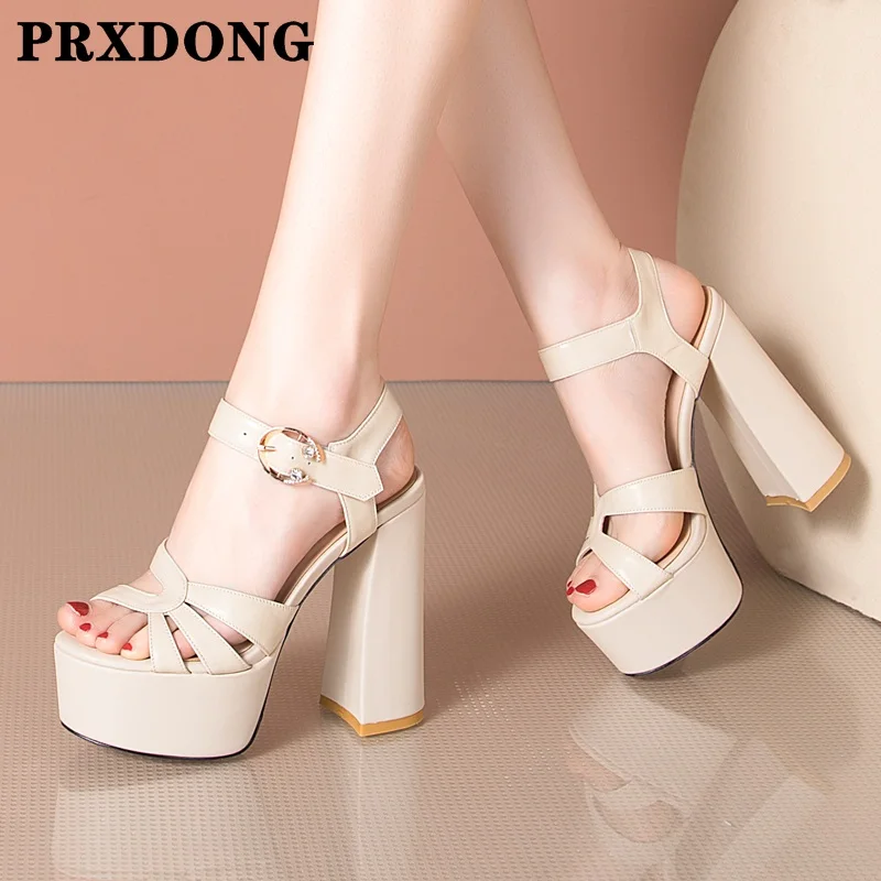 

Сандалии женские из натуральной кожи, босоножки на платформе и толстом высоком каблуке, Классические босоножки-гладиаторы, обувь для вечер...