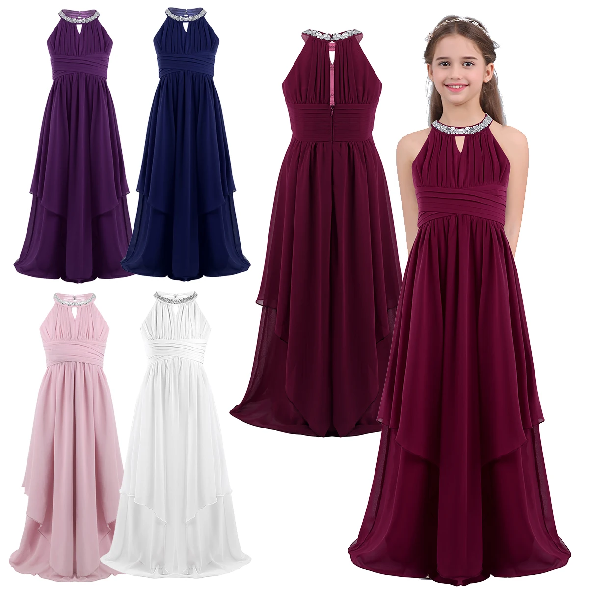 

Oyolan Chiffon Teenagers Kids Girls Wedding Long Girl Dress Elegant Princess Party Pageant Formal Dress Teen Children's Clothes