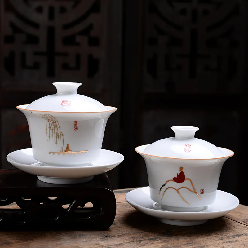 Высококачественный белый чайный сервиз Gaiwan из костяного фарфора, белый чайный набор кунг-фу, дорожный керамический чайный сервиз, китайский фарфоровый чайный сервиз Gaiwan