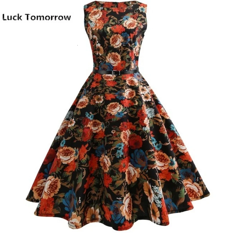 Женское летнее платье с цветочным принтом Хепберн 50s 60s ретро винтажное