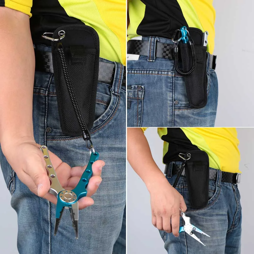 

Aviation Aluminum Fishing Pliers Split Ring Cutters Hooks Remover Fishing Holder Tackle with Oxford Sheath and Security Landyard
