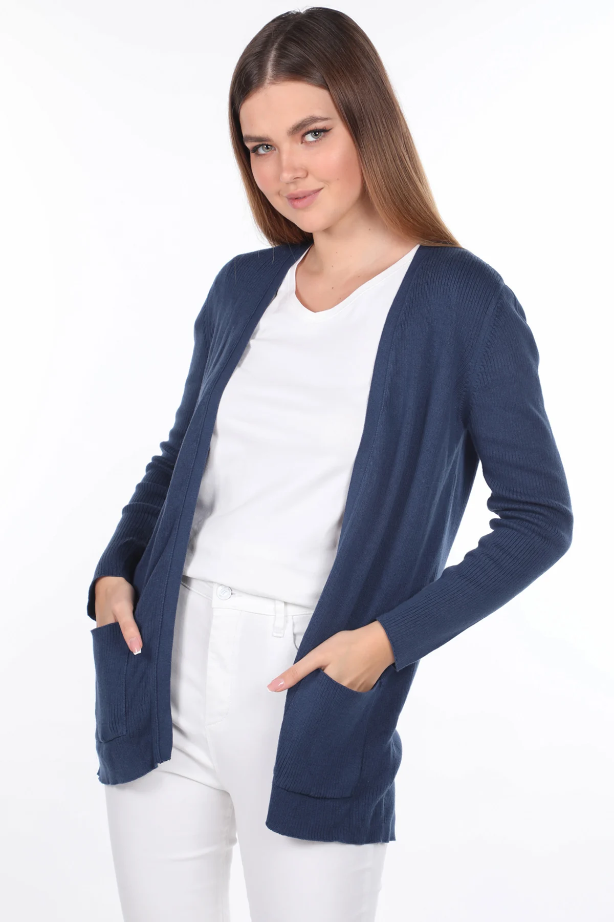 

Women's Indigo Front Open Pocket Knitwear Cardigan