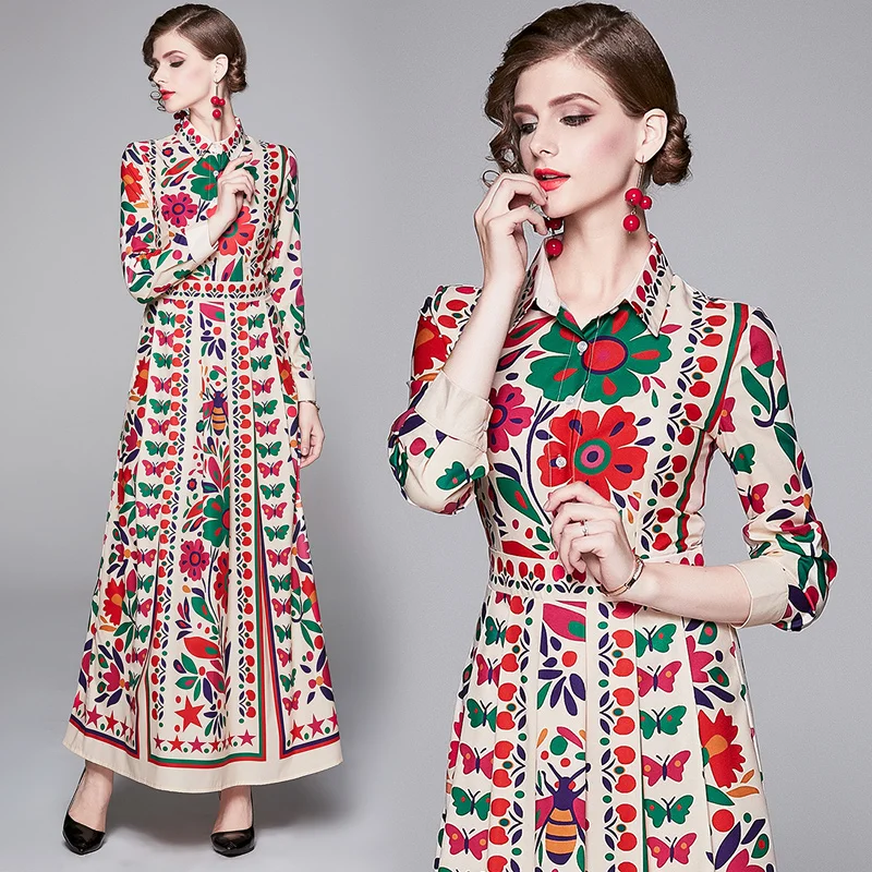 Женское однобортное платье рубашка макси модное длинное с длинным рукавом и