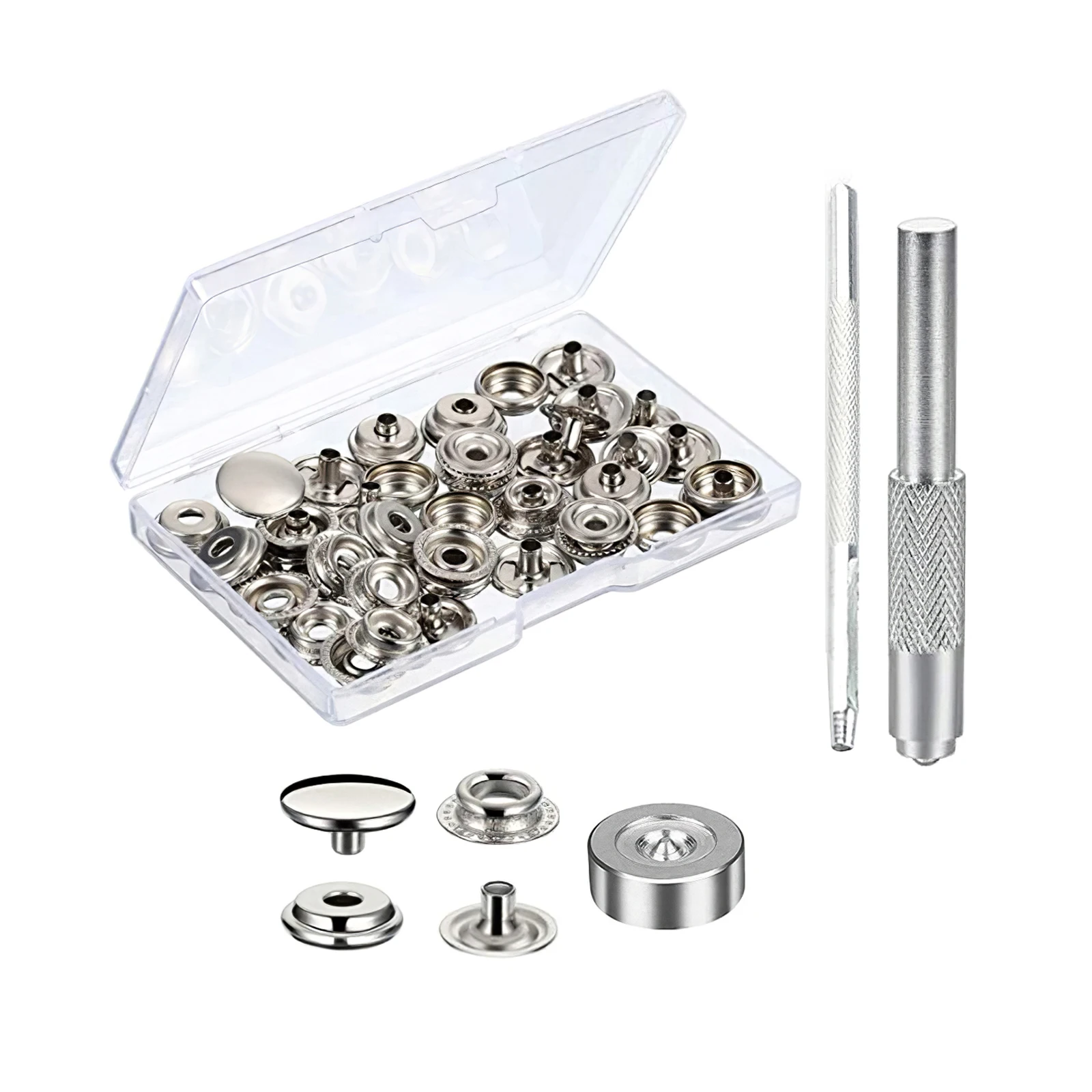 25 Sets Fastener Snaps ( 4 components 25pcs for each) with 3 Setting Tools 15mm/0.59in Stainless Steel Press Studs Fixing | Дом и сад