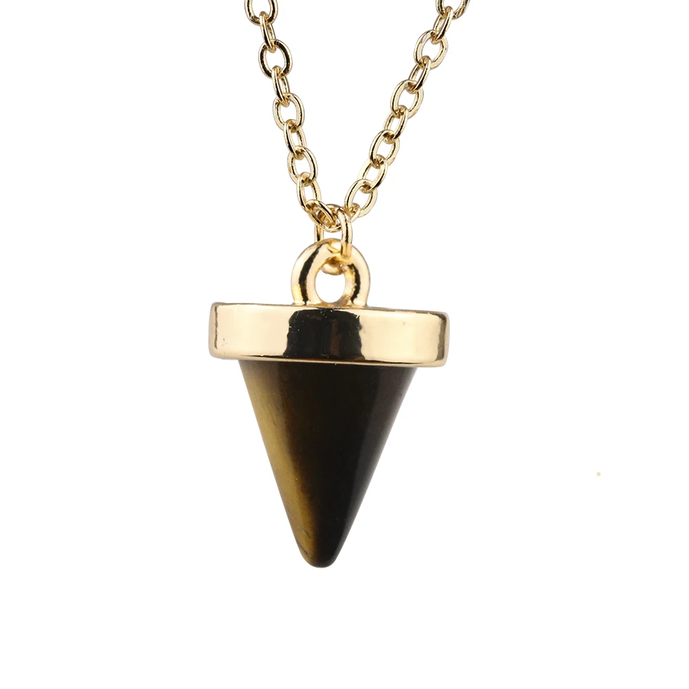 

Fashion Gold Color Geometry Tiger's Eye Stone Cone Pendant Necklace For Women Jewelry