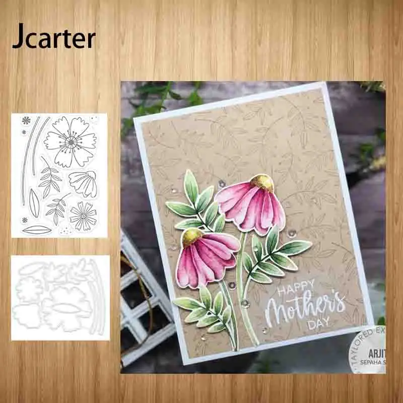 

New Design Flowers Stem Leaves Metal Cutting Dies and Clear Stamps Craft Stencil Scrapbooking Album Paper Make Template Decor