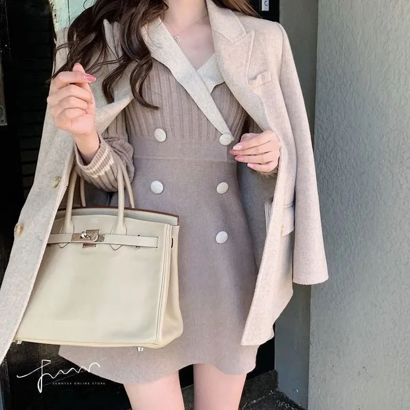 

2020 New Autumn Elegant Mother Knitting Dress Women Long Sleeve Winter Warm Slim Fashion Causal Korean Sweater Dresses E28