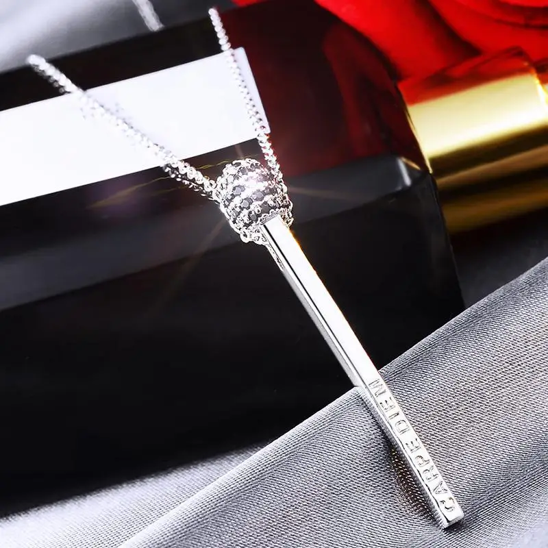 Fashion Women Jewelry Three-dimensional Matchstick Pendants Necklace for Long Chain Zircon Silver Stick Pendant Necklaces | Украшения и