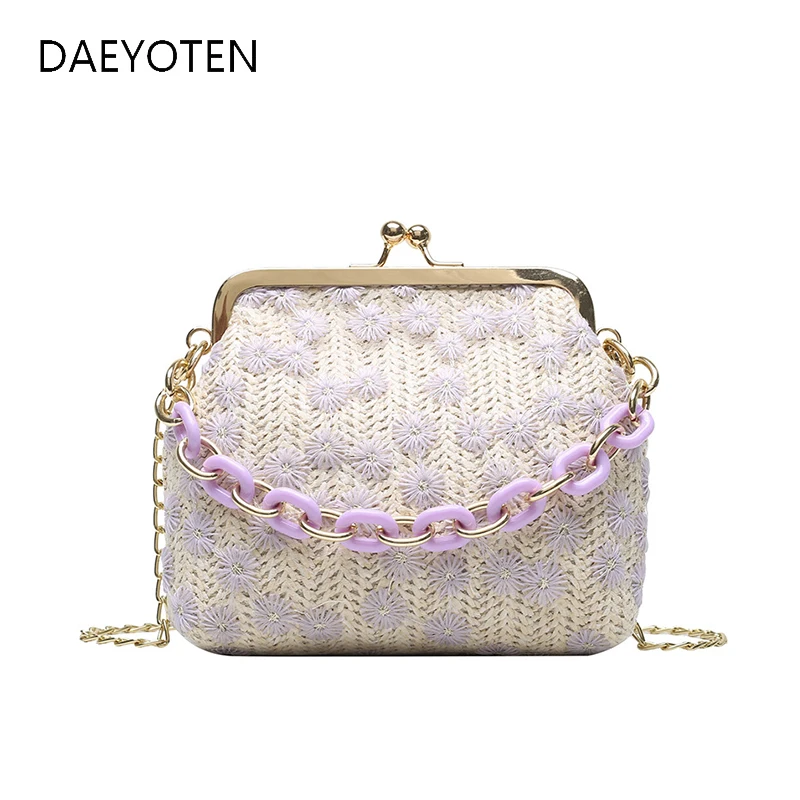 

DAEYOTEN Flowers Woven Beach Bag Female Summer 2021 New Crossbody Bags for Women Casual Chain Straw Bag Pockets Handbag ZM1097
