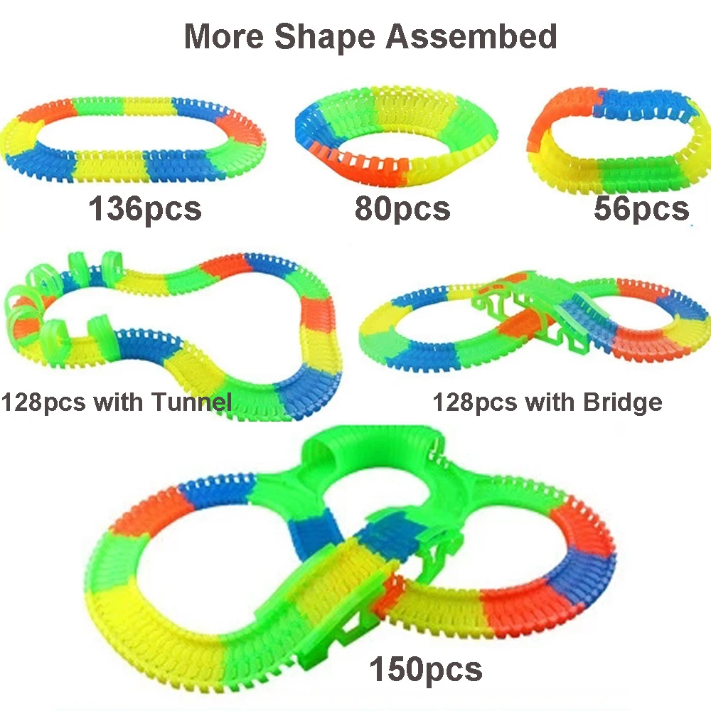 

Glowing Magical Racing Tracks Rail Car Toys for Children DIY Assembly Bend Flexible Race Tracks with Flash Light Car
