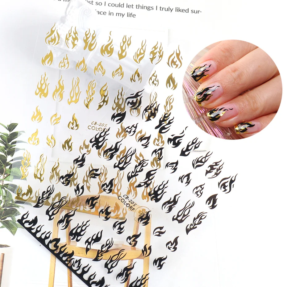 

Pink Blue Flame Nail Art Stickers 3D Fire Flame Decals Adhesive Foils White Black Sticker Nails Design Accessories LASTZCS028-30