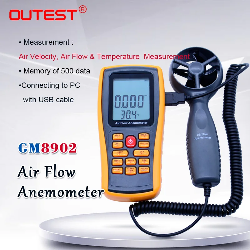 

GM8902 0-45 м/с цифровой анемометр измеритель скорости ветра Тестер объема воздуха температуры окружающей среды с интерфейсом USB