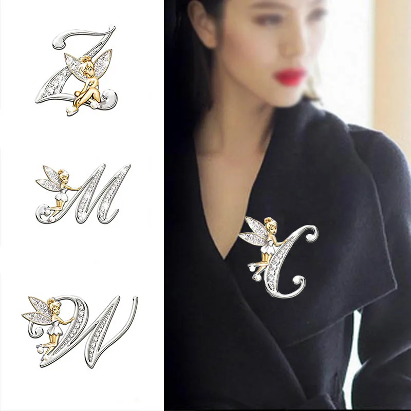 

2020 Nieuwe Metal Crystal Engels Letter Woord Broche Elf Angel Revers Pina Pak Kraag Pinnen Broches Voor Vrouwen Accessoires