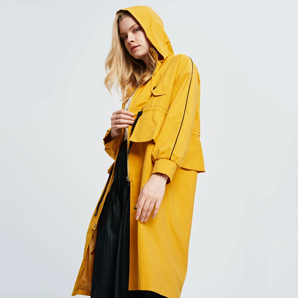 Элегантный женский желтый тренчкот Осень-зима 2019 модная женская ветровка с