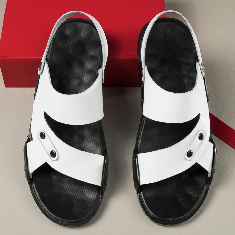 

Leather Flat Men Sandals Casual Designer Man sandal Light Soft White Rivet Sandals Size 46 Summer Shoes