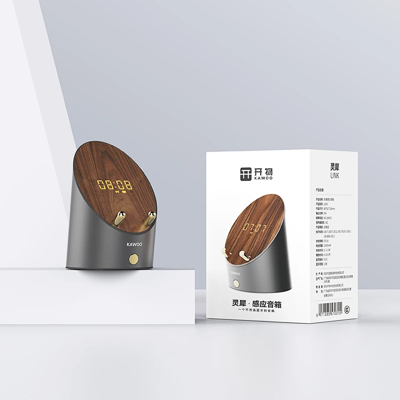 

KAWOO Smart Speakers Wooden Alarm Clock Wireless Smart Speaker Portable Mini Desktop Music Surround Sound Audio Phone Holders