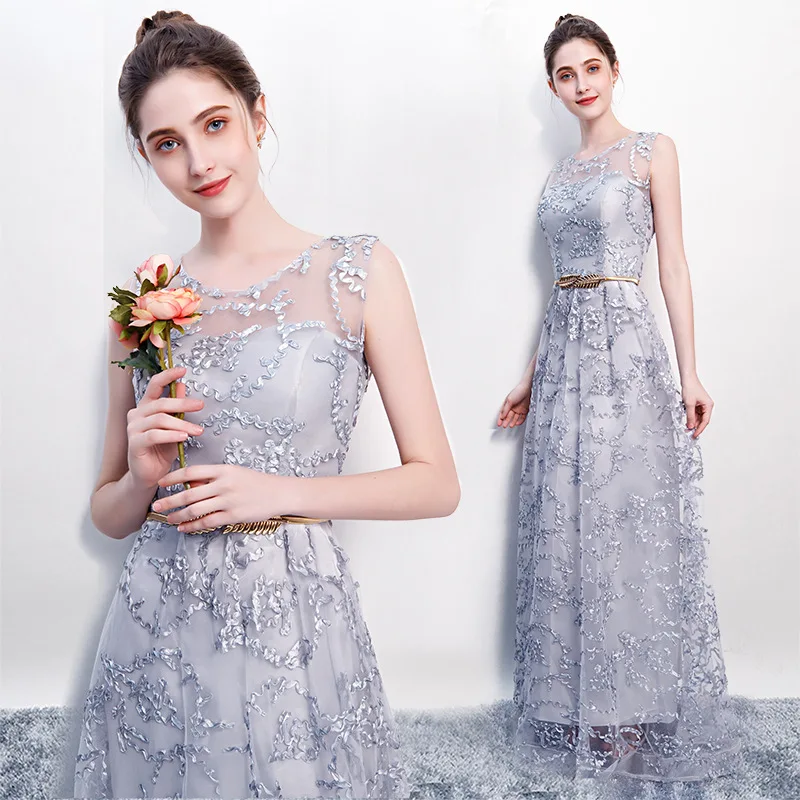 

Beauty-Emily Elegant Lace Appliques Evening Dress Simple Floor-length Prom Dress Party Formal Gown Birthday Wedding Party Dress