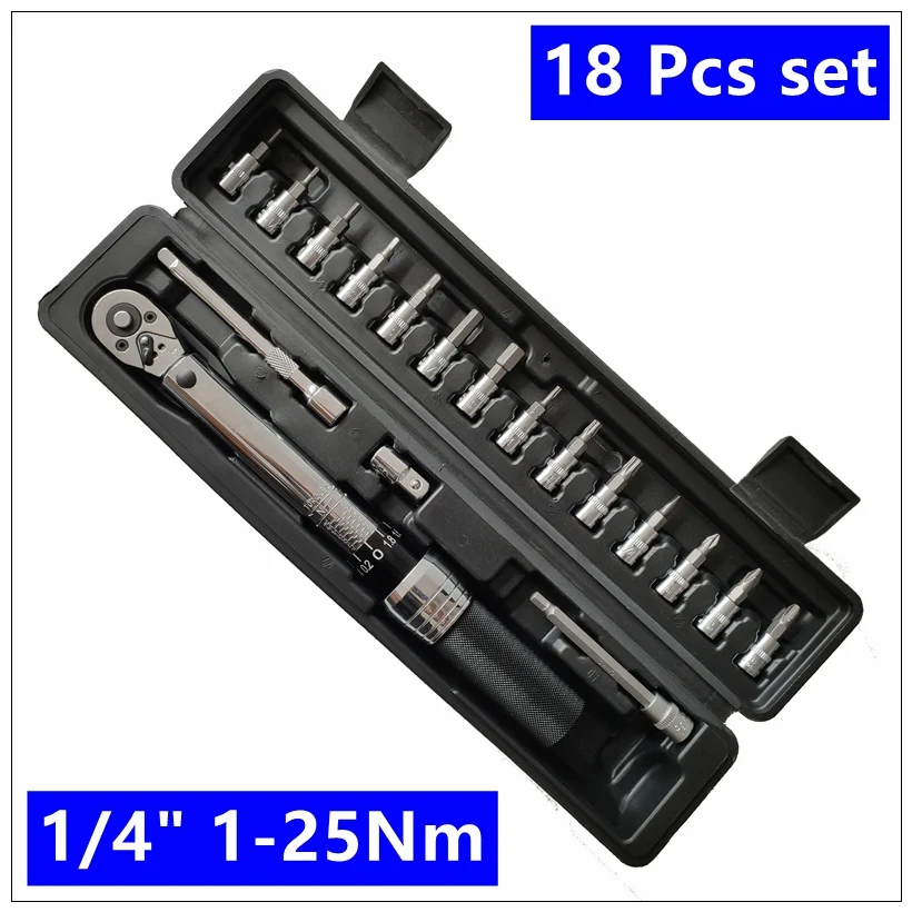 18 Pcs Set 1-25Nm MXITA 1/4 дюйма 1-25NM нажмите ключ с регулируемым крутящим моментом набор инструментов для ремонта велосипеда гаечный ключ набор ручных инструментов - Цвет: 18 Pcs Set 1-25Nm
